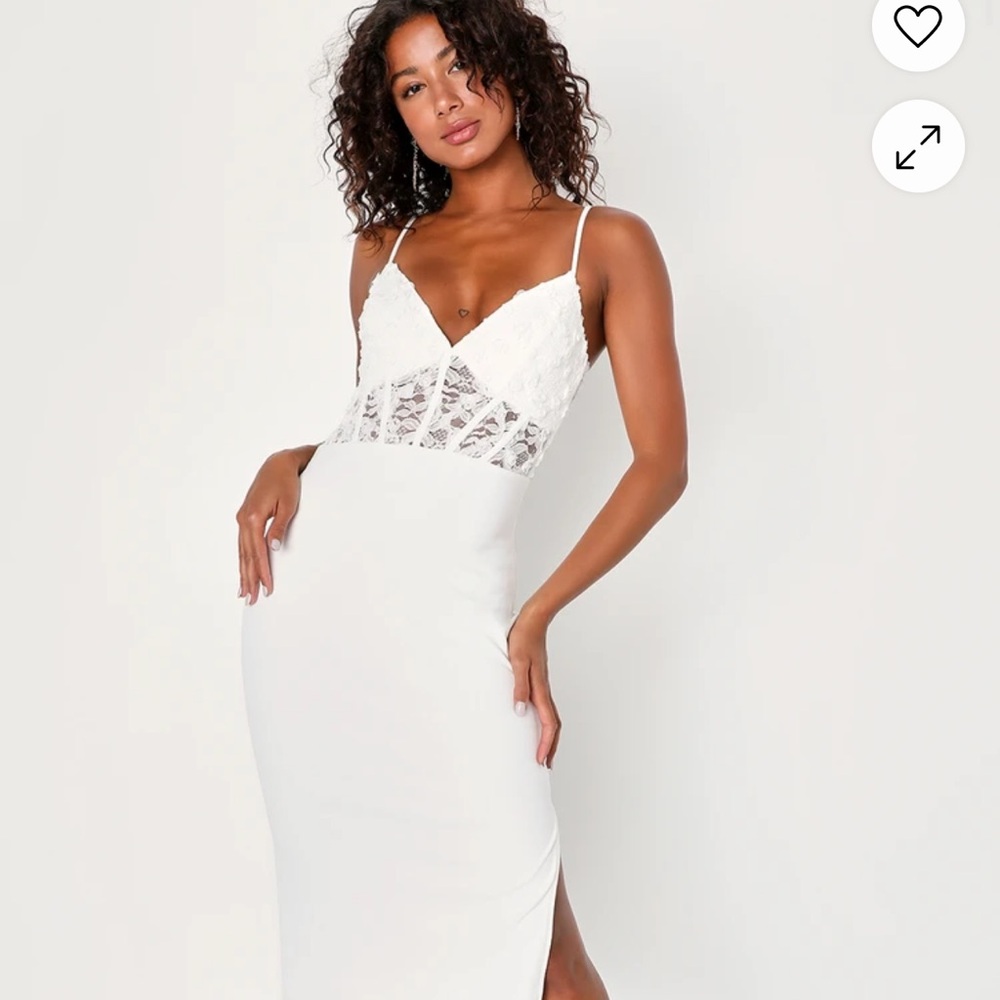 Lulu's White Lace Chemise with Sheer Panel